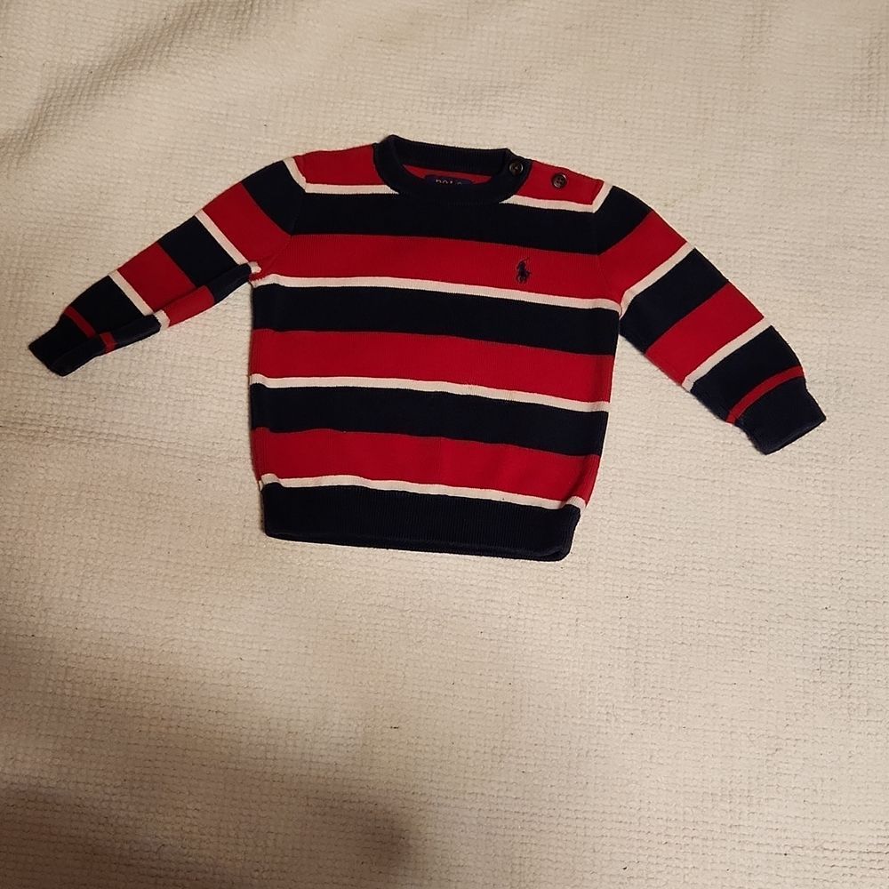 Polo Ralph Lauren red/navy/white striped cotton baby sweater.